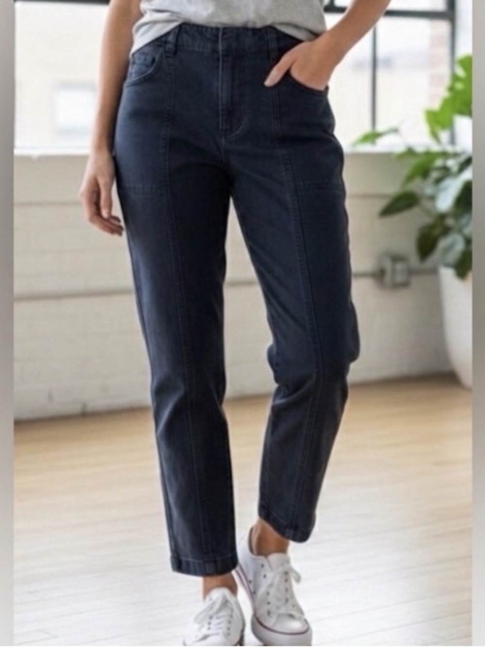 Free People Utility Charcoal/Black Ankle Jeans With Cinch Back Size 0